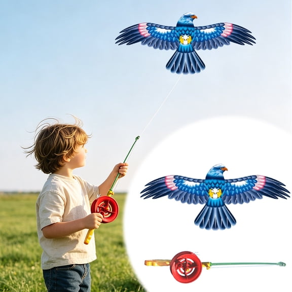 Cartoon Bird Kite Set with Telescopic Fishing Rod, Parrot Eagle Pattern Mini Handheld Flying Kite Kit, Lightweight Portable Animal Flying Kite Pack for Backyard Outdoor Beach Leisure Activity