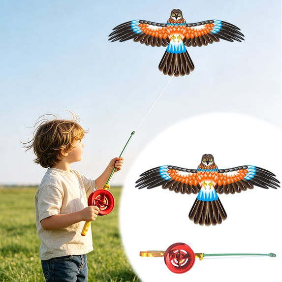 Cartoon Bird Kite Set with Telescopic Fishing Rod, Parrot Eagle Pattern Mini Handheld Flying Kite Kit, Lightweight Portable Animal Flying Kite Pack for Backyard Outdoor Beach Leisure Activity
