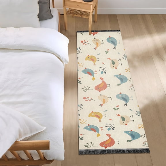 Cartoon Bird and Leaf Runner Area Rug 2x6 Soft Non-Slip Washable Bedside Carpet for Hallway Bedroom Living Room Home Decor