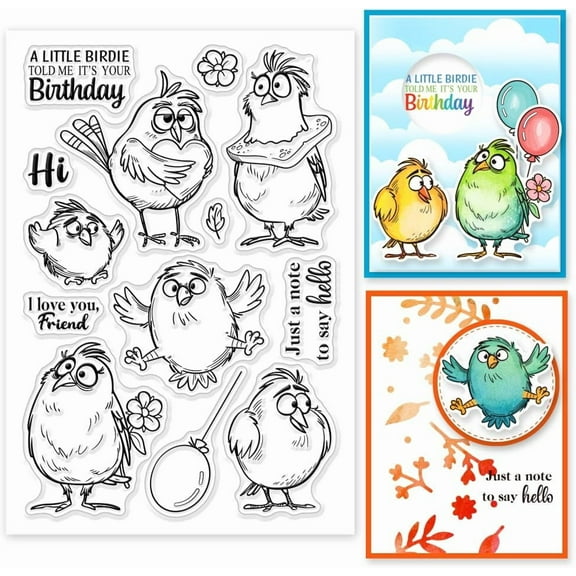 Cartoon Birds Clear Stamps Funny Bird Clear Stamp Birthday Bird Silicone Stamps for DIY Scrapbooking Photo Album Decorative Cards Making 6.3x4.33inch Mixed Color