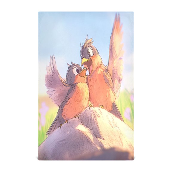 Cartoon Birds Singing Decorative Waffle Towel Kitchen Dishcloth 28x18in Multi-Use Tea Towel