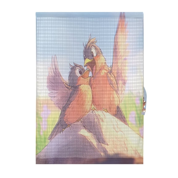 Cartoon Birds Singing Door Curtain 25x40in Privacy Mesh with UV Protection Tie Back Rod Pockets
