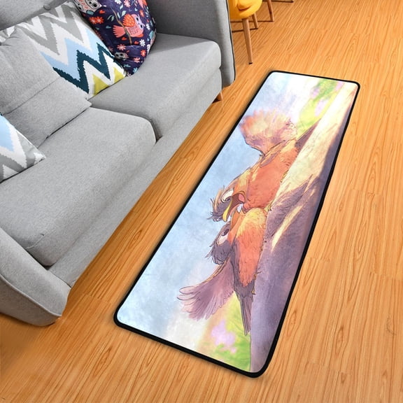 Cartoon Birds Singing Long Area Rug 72" x 24" Non-Slip Polyester with Cotton Padding