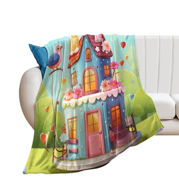 Cartoon Birthday Cake Flannel Throw Blanket for Gifts for Women Men Girls Boys All Seasons