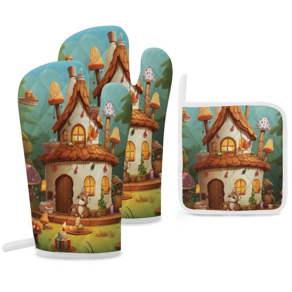 Cartoon Birthday Cake Insulated Gloves And Pot Mats (four Piece Set)