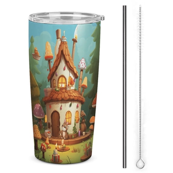 Cartoon Birthday Cake Tumbler with Lids And Straws Insulated Cup Reusable Stainless Steel Water Bottle Travel Mug