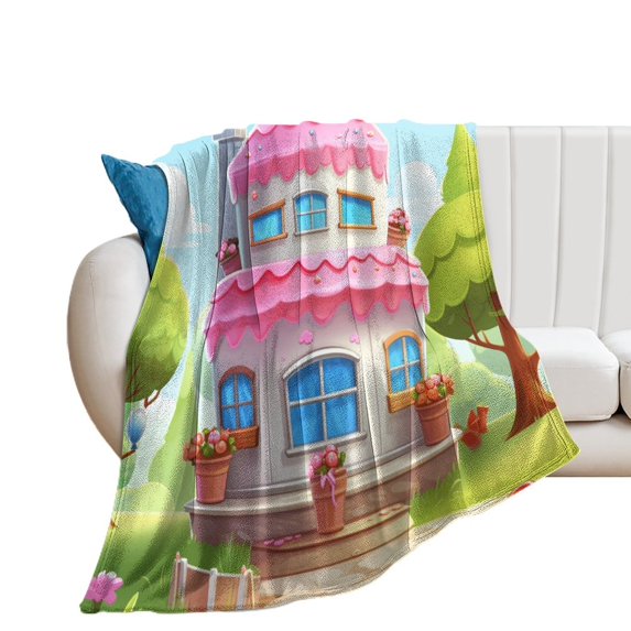 Cartoon Birthday Cake for Women Men Kids Flannel Throw Blankets Soft Fuzzy Lightweight for Home Decor Couch Bed Sofa