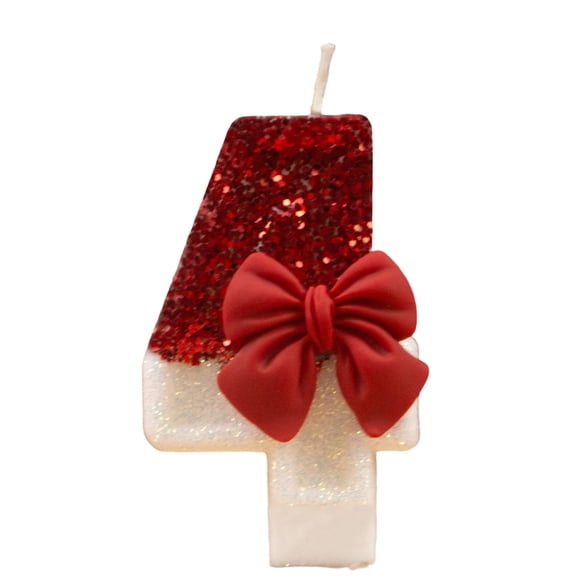 Cartoon Birthday Candle - Festive Glitter Design with Red Bow Accents for Birthday Parties, Cake Decorations, Celebratory Events