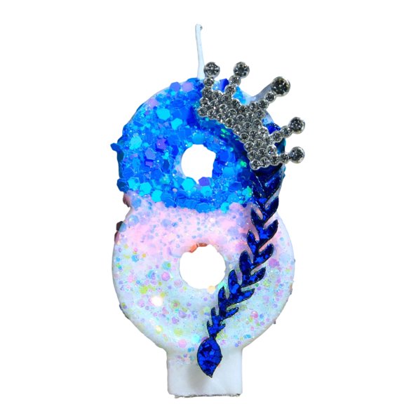 Cartoon Birthday Candles Party Digital Candles Number 8 Blue Gradient Crown Design for Birthday Party Decoration Supplies Cake Decorating Wedding Celebration Kids Adults Fun Festive Decor
