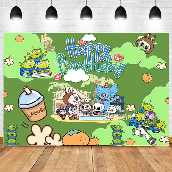 Cartoon Birthday Party Decorations Birthday Banner for Birthday Party Backdrop Photo Background Wall Decor Sponge Party Supplies