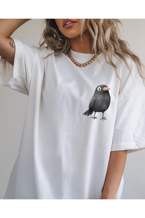 Cartoon Black Bird Shirt, Quirky Animal Lover Graphic Tee For Bird Enthusiasts, Playful Apparel Idea All Size S-5XL