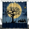 Cartoon Black Cat Climbing Tree Shower Curtain Moonlight Bathroom Decor
