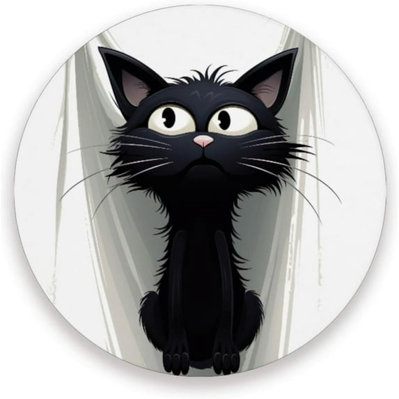 Cartoon Black Cat Coaster, Drinks Round Absorbent Stone Set with Ceramic Stone and Cork Base, Tabletop Protection Mats and Cups Place for 2PCS Home Decor