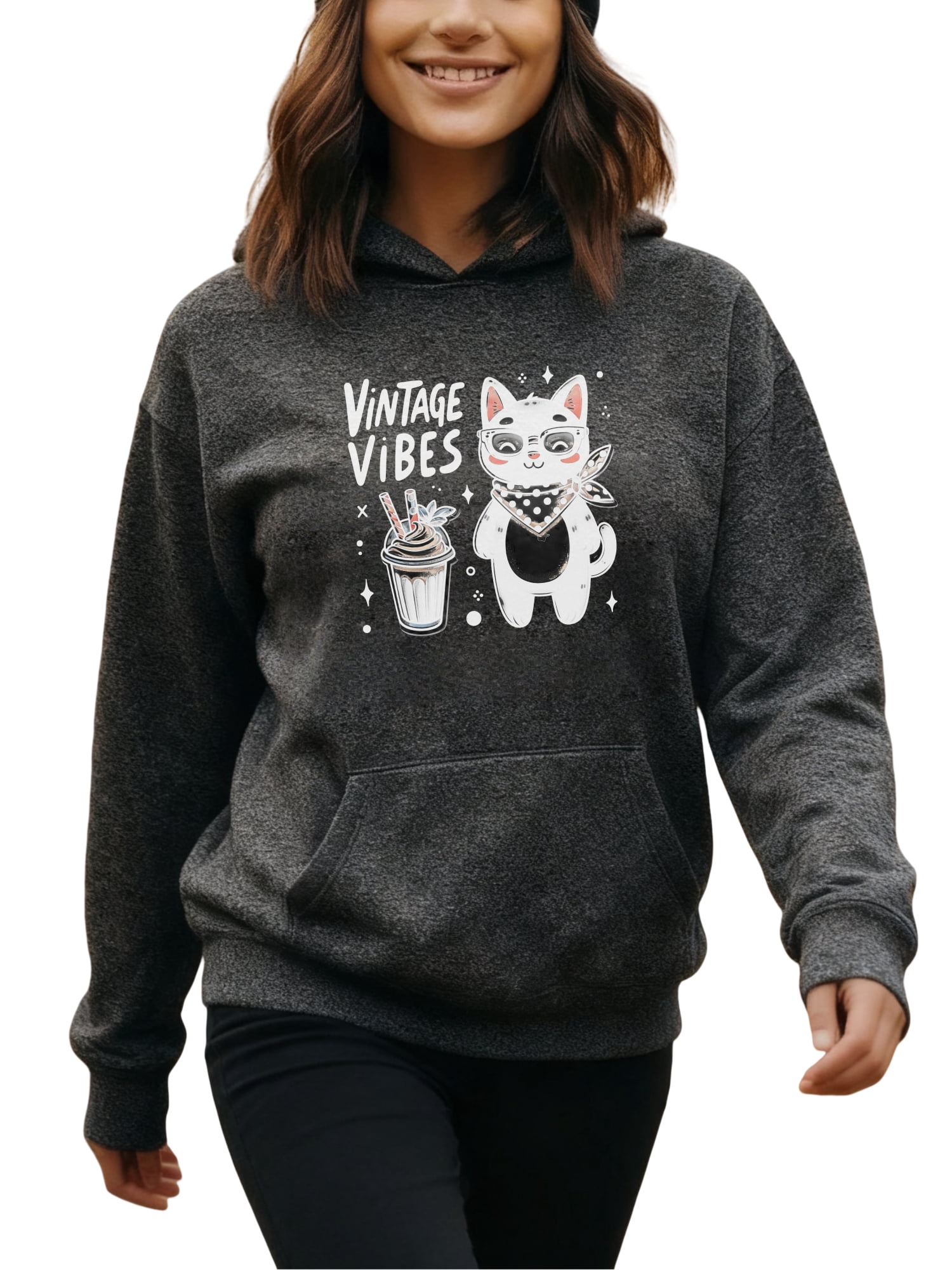 Cartoon Black Cat Graphic Hoodie for Women and Men, Unisex Casual ...