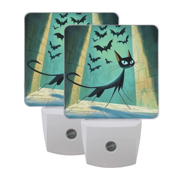 Cartoon Black Cat and Bat LED Night Light with Smart Sensor Plug Into Wall Dusk to Dawn 2 packs