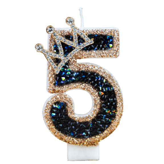Cartoon Black Crown Digital Birthday Candles Number 5 for Party Decoration Supplies Cake Decorating Birthday Party Wedding Celebration Kids Adults Cake Topper