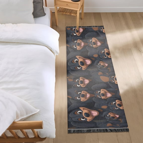 Cartoon Black Dachshund Bedroom Runner Rug 2'x 6' Non Slip Carpet Indoor Home Area Rug Living Room