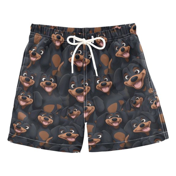 Cartoon Black Dachshund Boys Swim Trunks Quick Dry Boy Swim Shorts for 3-14 Years