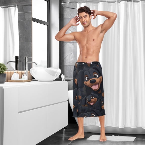 Cartoon Black Dachshund Men Bath Towel Adjustable Body Wrap for Sauna Spa Gym Shower After Soft Cover Up