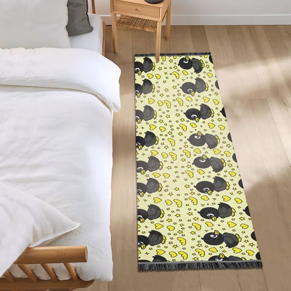 Cartoon Black Duck Runner Area Rug 2x6 Soft Non-Slip Washable Bedside Carpet for Hallway Bedroom Living Room Home Decor