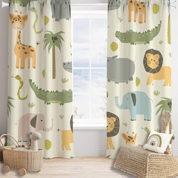 Cartoon Blackout Curtains Cute Jungle Forest Animals Tree Colorful Kids Baby Bedroom Nursery Living Room Decor Rod Pocket 2 Panels 42x54in