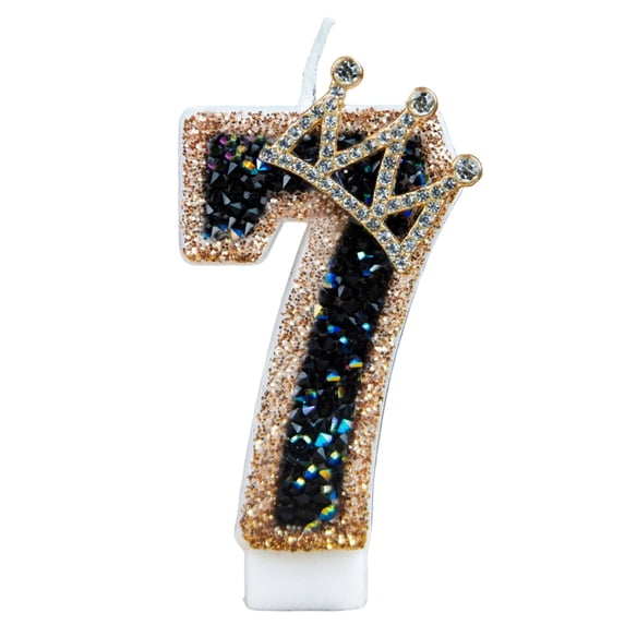 Cartoon Bling Number 7 Birthday Candle - Sparkling Rhinestone Crown Design, 7th Birthday Party Decor - Girls Cake Topper, Celebration Event Supplies