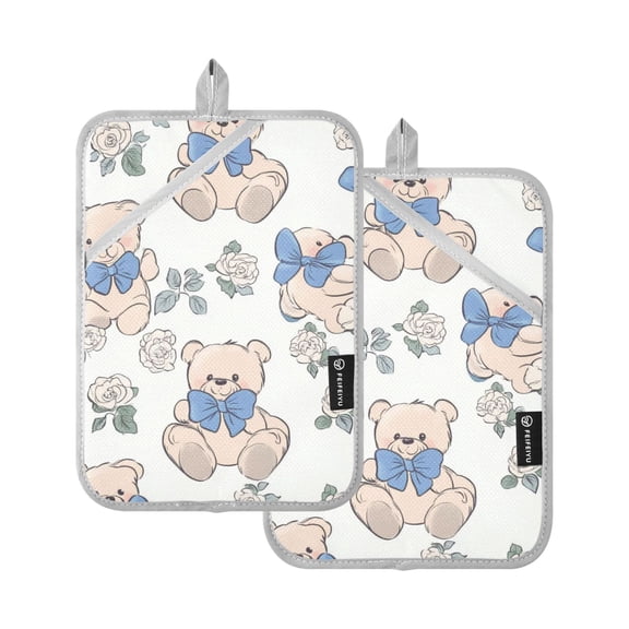 Cartoon Blue Bears Oven Mitts Pot Holders 2 pcs Heat Resistant for Kitchen Baking Grilling