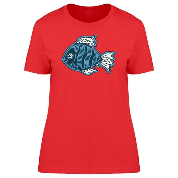 Cartoon Blue-Black Fish T-Shirt Women -Image by Shutterstock, Female x-Large