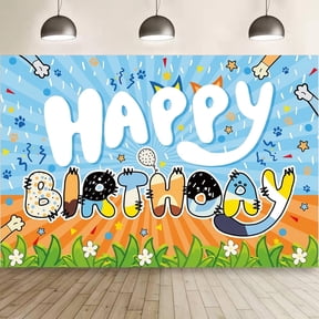 Cartoon Blue Dog Happy Birthday Backdrop Banner Poster for Cartoon Blue Dog Theme Party Decorations Birthday Supplies Background Studio Shoot Photo Props Booth