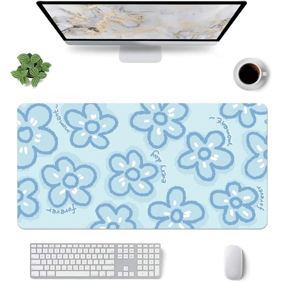 Cartoon Blue Flower Pattern Mouse Pad,Desk Mat,Game Mat,Makeup Table Mat,Varied Use Mat for Office/Home/Study Girls Women(31.5''''X15.7'''',Blue&Blue Flower)