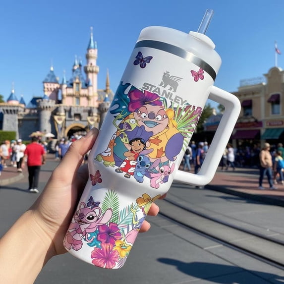 Cartoon Blue Monster Stitch 40oz Tumbler with Handle, Summer Vibes Tumbler, Gift For Family