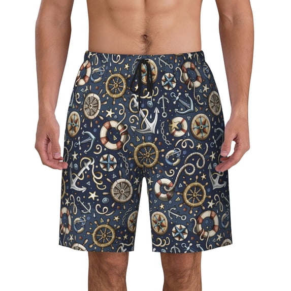 Cartoon Boat Pattern Men'S Beach Pants Quick Dry Short Swim Trunks With With Pockets And Mesh Lining Swimwear Beach Bathing Shorts X-Large