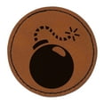 thumbnail image 1 of Cartoon Bomb with Fuse 2.5" Faux Leather Round Engraved Iron-On Patch - Brown, 1 of 6