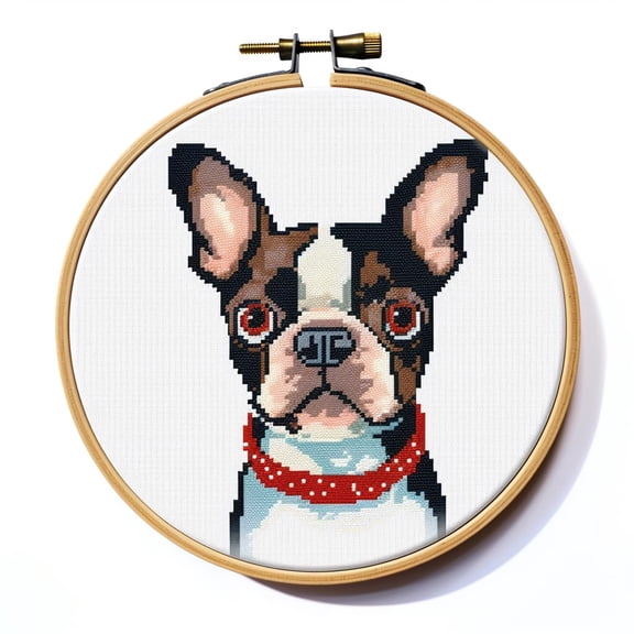 Cartoon Boston Terrier DIY 11CT Stamped Cross Stitch Kits Easy for Beginners Children with Hoop Needlepoint Counted Embroidery Kits Art Craft Wall Decoration 12x12inch(4)