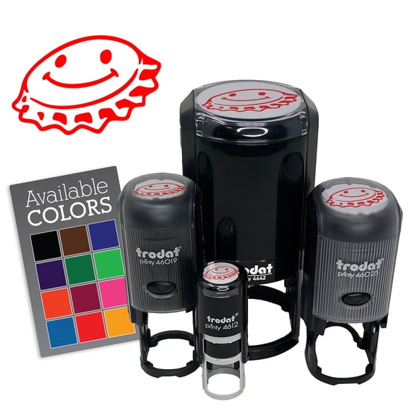 Cartoon Bottle Cap Soda Smiley Face Self-Inking Rubber Stamp for Stamping Ink Stamper Crafting Planners - 1/2 Inch Mini - Purple Ink