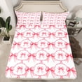 thumbnail image 1 of Cartoon Bowknot Bed Sheets Queen Bow Knot Fitted Sheet Butterfly Knot Bow Tie Sheets Watercolor Aesthetic Coquette Room Decor Geometric Red Bed Set（No Top Sheet), 1 of 6