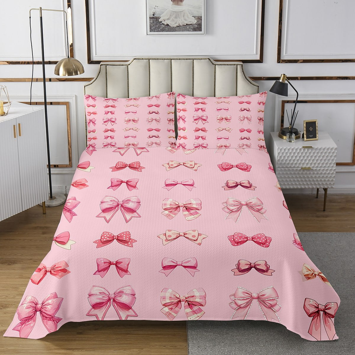 Sweet Bowknot Plush Pajamas Two Piece Set