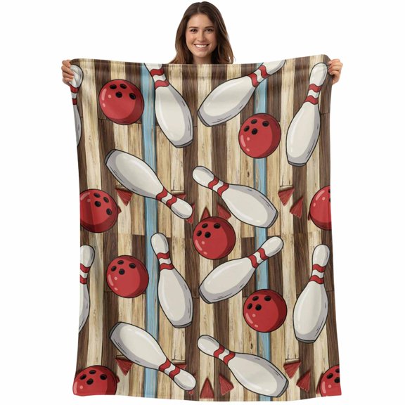 Cartoon Bowling Blanket Soft Cozy Warm Throw Blanket for Couch, Plush Fuzzy Flannel Fleece Blankets for Sofa, Modern Funny Balls Sports Wood Grain Bed Blankets Lightweight Gifts for Women, 30"x40"