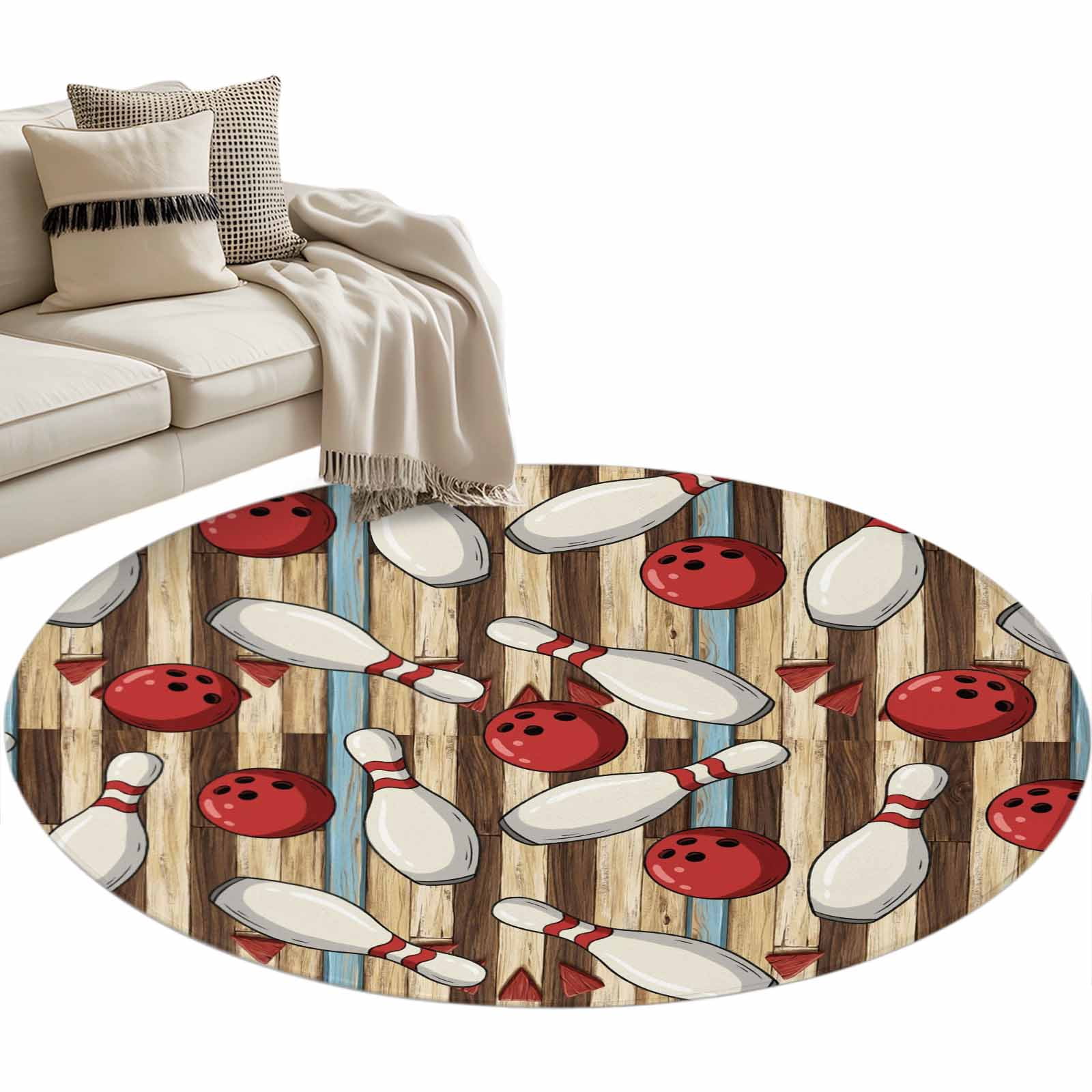 Rinkle Rugs Cartoon Bowling Round Rug 3ft Washable Circle Entryway Rugs Non Slip ...