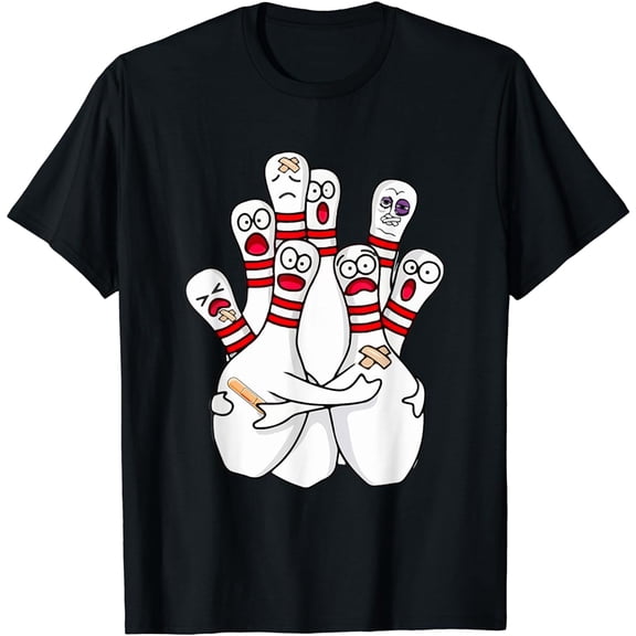 Cartoon Bowling Scared Bowling Pins Funny Sport Bowler T-Shirt
