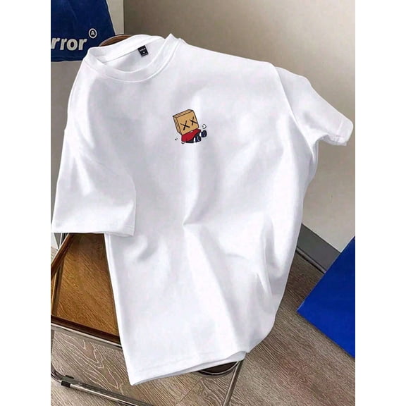 Cartoon Box  Head Graphic White T  Shirt