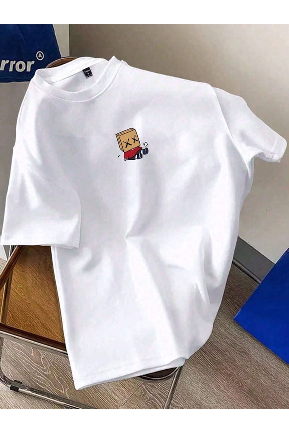 Cartoon Box  Head Graphic White T  Shirt