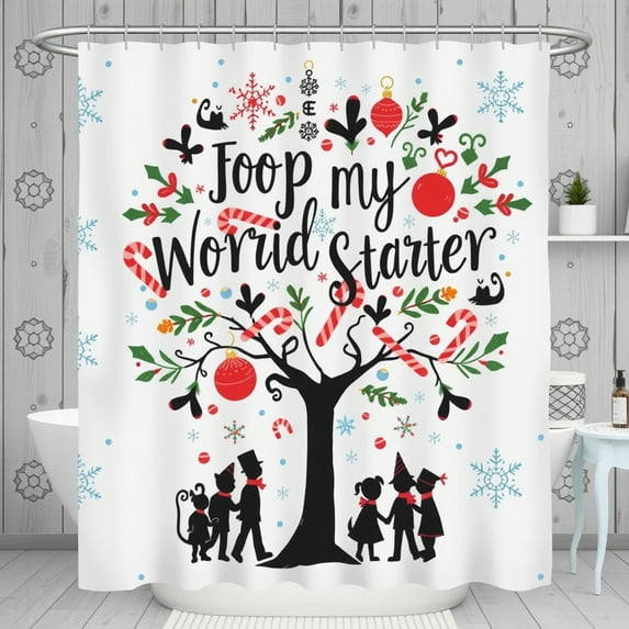 Cartoon Boy Shower Curtain - Blue Coat Newspaper Print 'Hempy Life' Arrows Design Fun Bathroom Decor