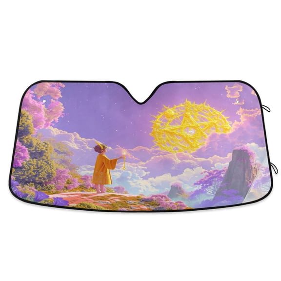 Cartoon Boy with Staff Car Windshield Sun Shade Foldable Car Front Window Visor Heat and UV Protection 53x23.5