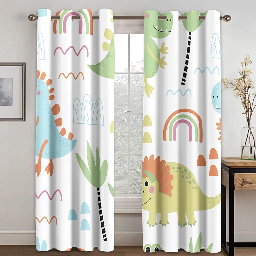 Cartoon Boys Lovely Dinosaur Curtains Colorful Safari Wildlife Funny ...