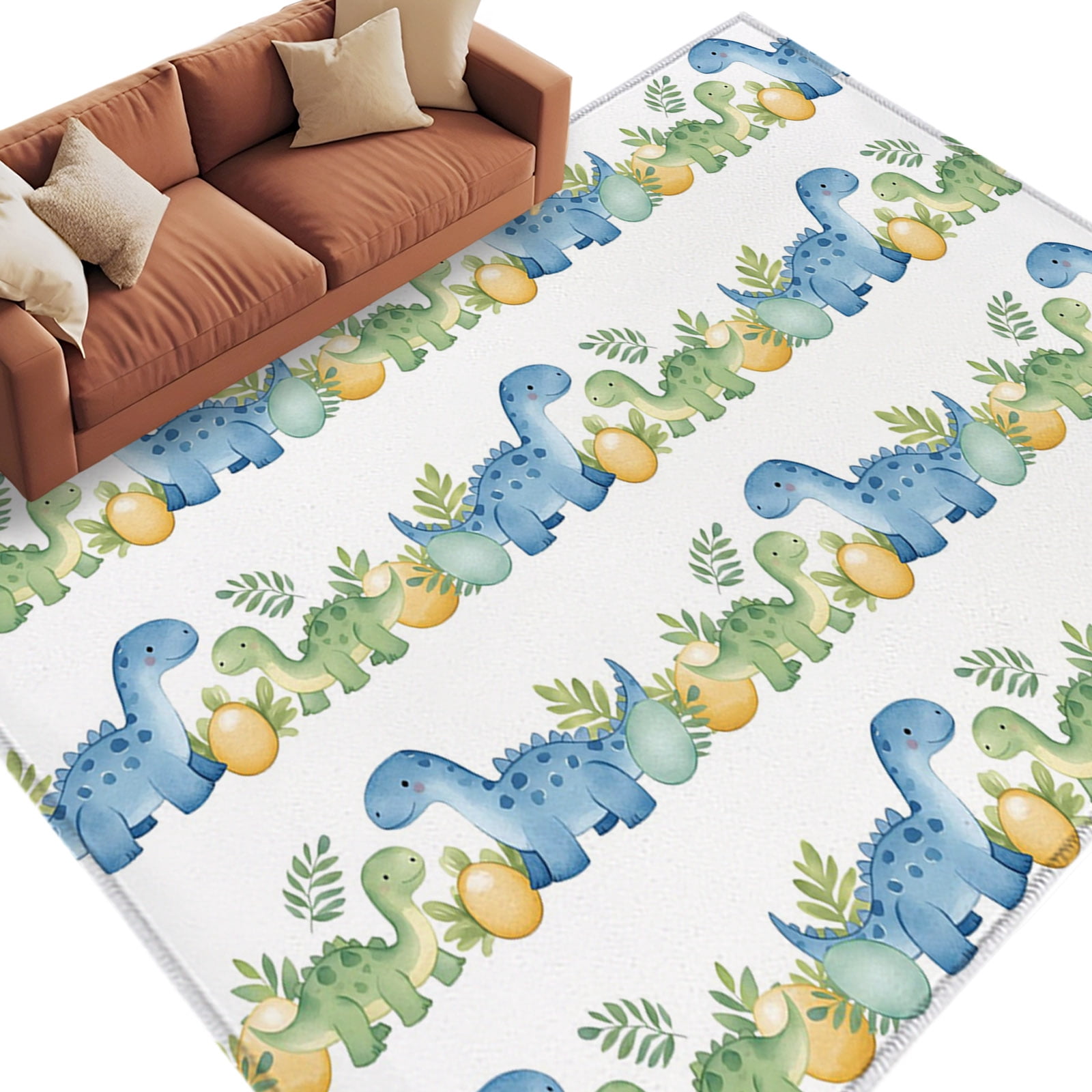 Cartoon Brontosaurus Area Rug 5x8 Washable Rug Non Slip Tropical Leaves ...