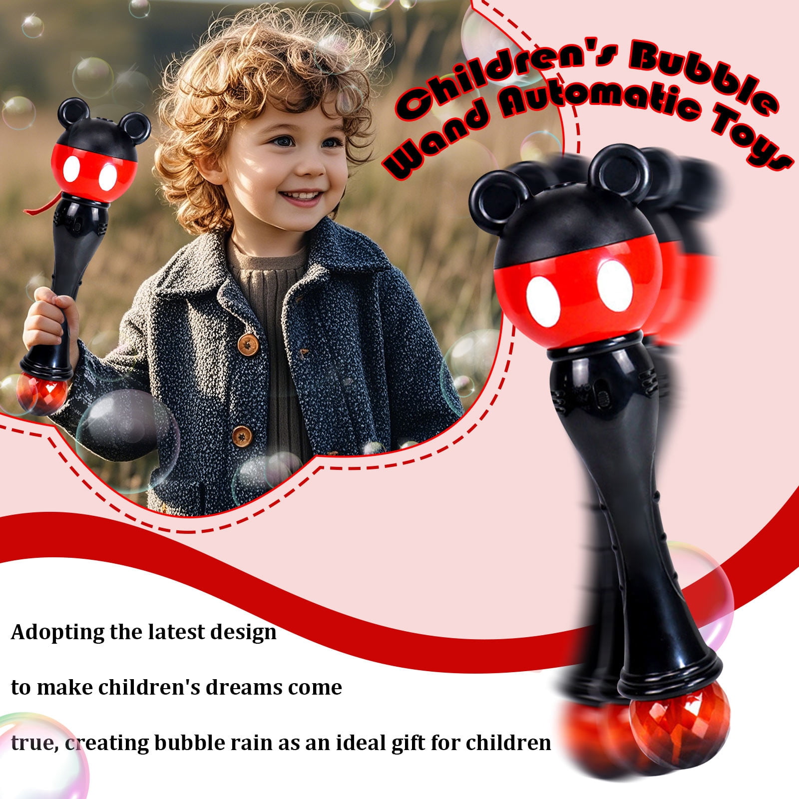 Cartoon Bubble Wand Machine, Automatic Bubble Blower with Colorful Bubble Effects, Portable Indoor Outdoor Bubble Maker with 50ml Bubble Solution