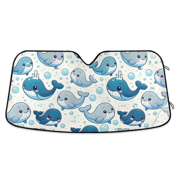 Cartoon Bubbles and Whale Car Windshield Sun Shade Foldable Car Front Window Visor Heat and UV Protection 53x23.5
