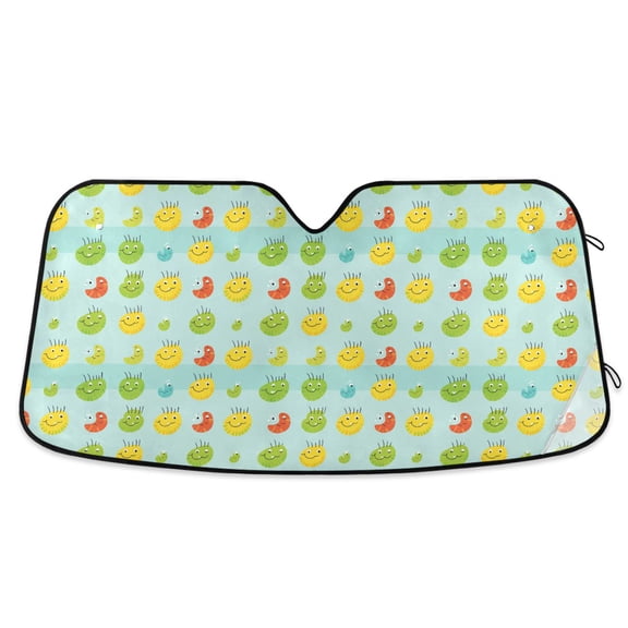 Cartoon Bug Face Car Windshield Sun Shade Foldable Car Front Window Visor Heat and UV Protection 53x23.5