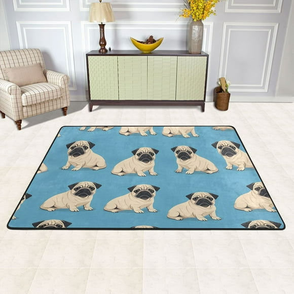 Cartoon Bulldog Area Floor Mats 36" x 24" Soft Non-Slip Large Rugs Nursery Memory Foam Carpets Living Room Doormat for Bedroom Dinning Decor